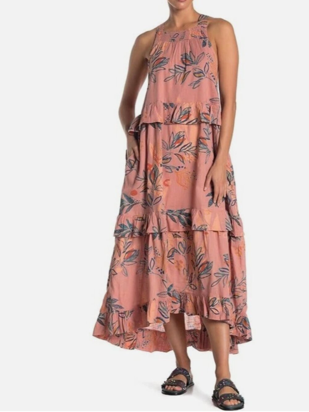 Free People Anita Desert Rose Tiered Tie Back Maxi Dress‎ Women's